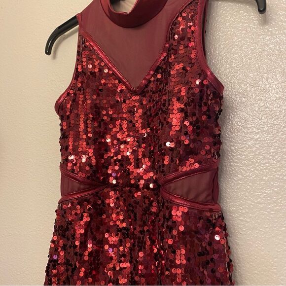 WEISSMAN Dance Costume shift burgundy Sleeveless Ultra Sparkle Dress D13860 LC - Picture 4 of 11